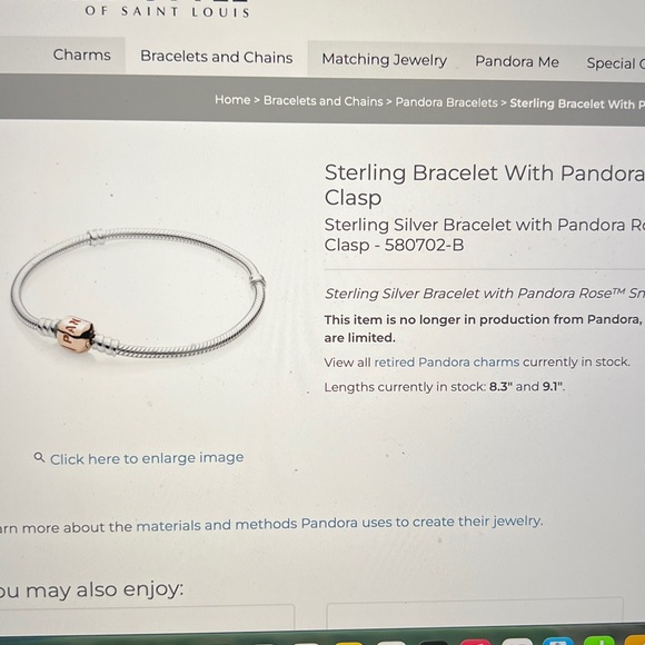 Pandora Rose Gold Snap Clasp and sterling silver bracelet 7.5” - Picture 7 of 11